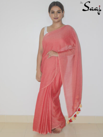 Pink Lipstick - Pink Orange Soft Mul Cotton Saree