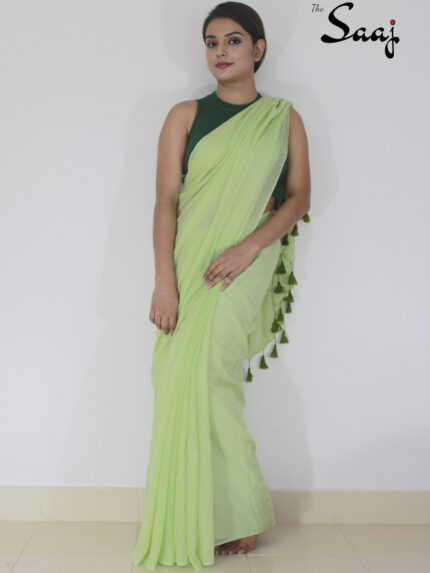 Tulsi - Light Green Plain Mul Cotton Saree