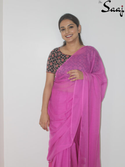 Onion Petals - Onion Pink Plain Mul Cotton Saree