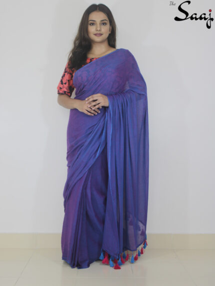 Neelam - Purple and Blue Dualtone Soft Mul Cotton Saree