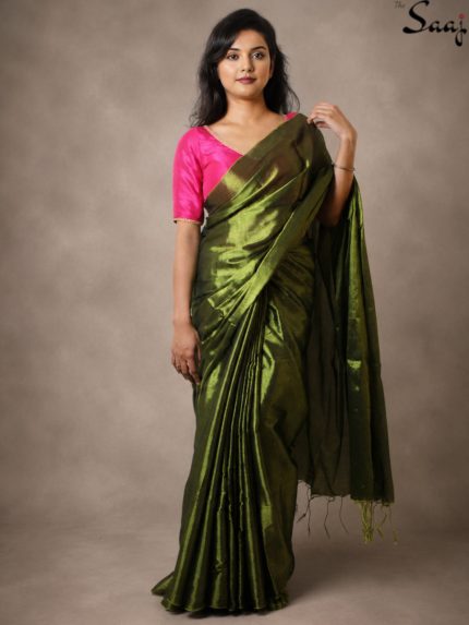 dark green tissue saree