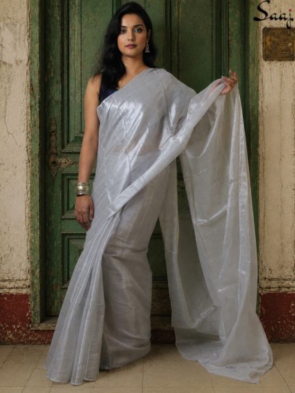 white tissue saree