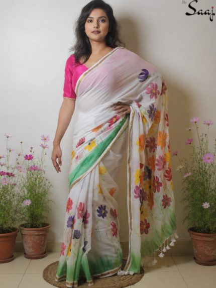 white floral saree