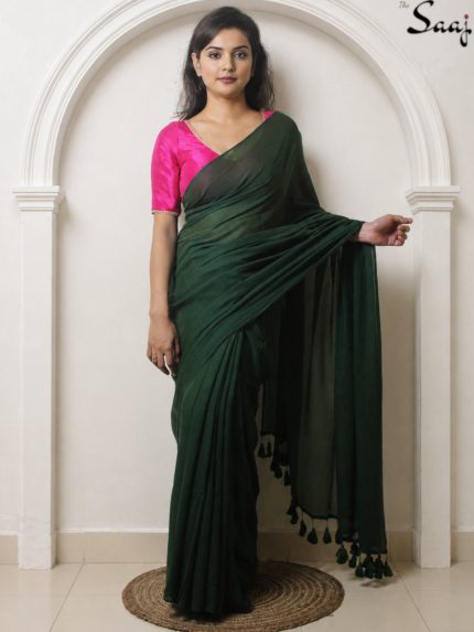 dark green mul cotton saree