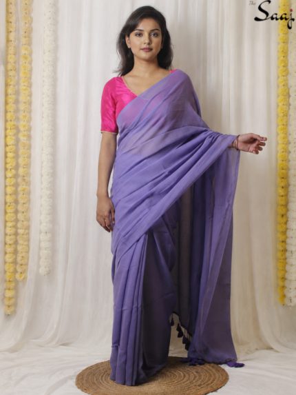 deep lavender mul cotton saree