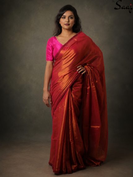 red gold tissue saree